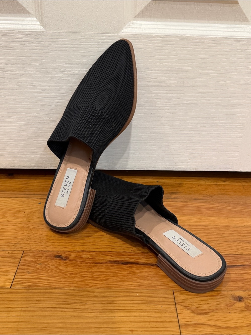 Steven New York  Black Knit Pointed-Toe Slip-On Mules